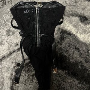 Maniere De Voir Tops Maniere De Voir Lace And Leather Bodysuit
